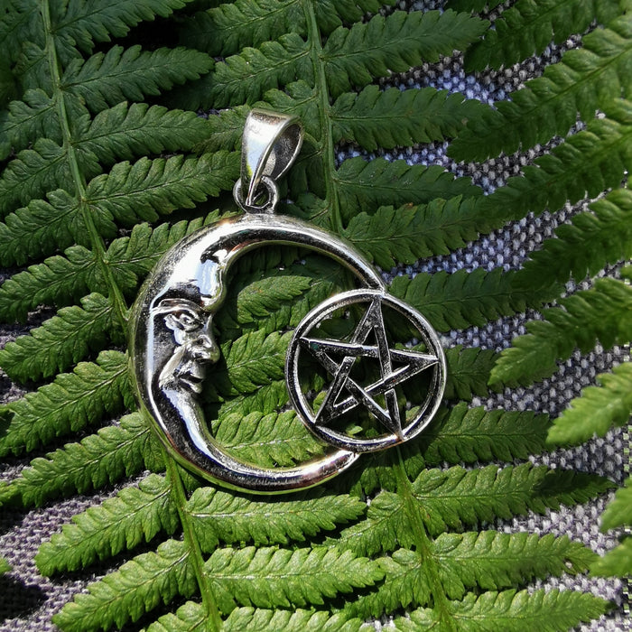 Silber-Anhänger Mondsichel mit Pentagramm