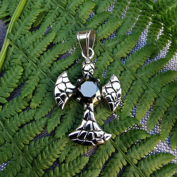 Edelstahl-Anhänger Engel mit schwarzem Stein